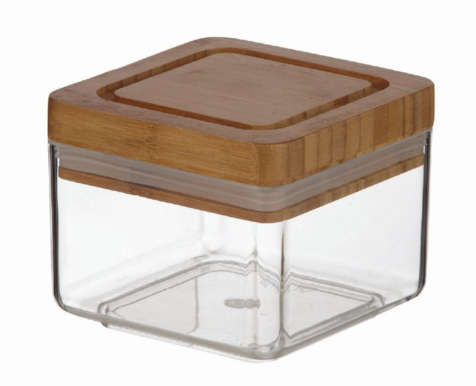 SQUARE ACRYLIC CANNISTER W/BAMBOO LID 600ML