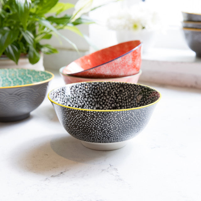 MIKASA NOODLE BOWL - BLACK FLORAL