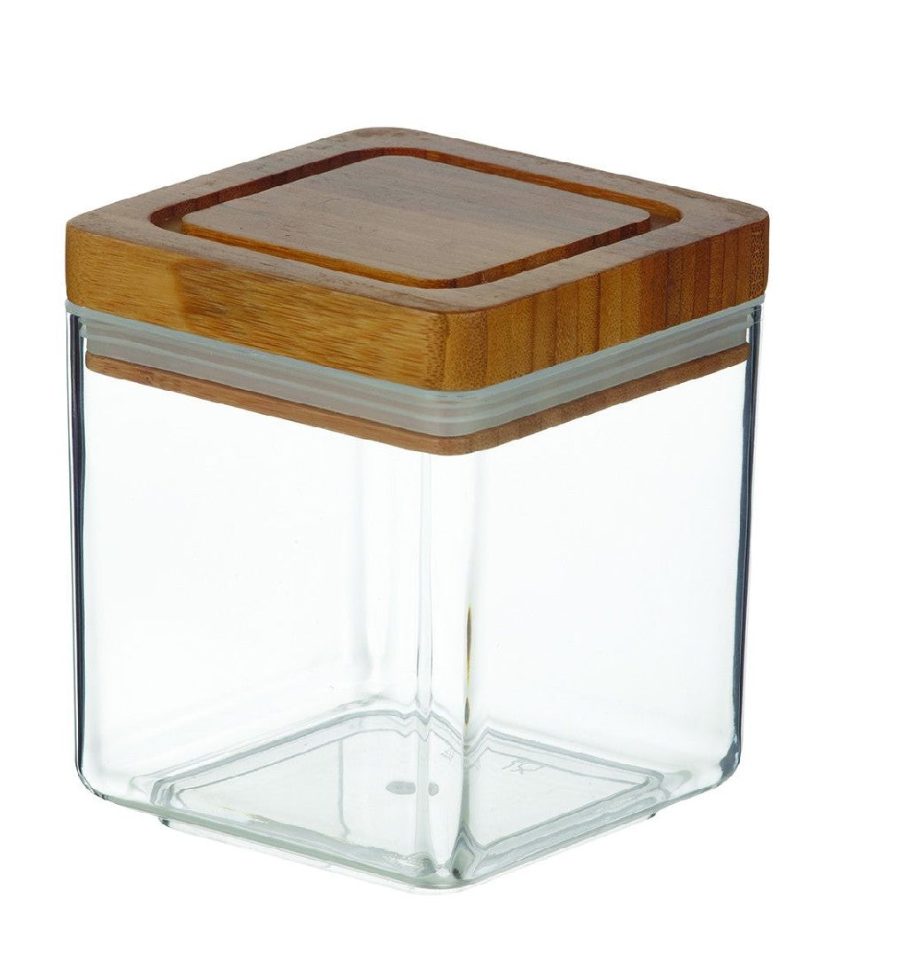 SQUARE ACRYLIC CANNISTER W/BAMBOO LID 1L