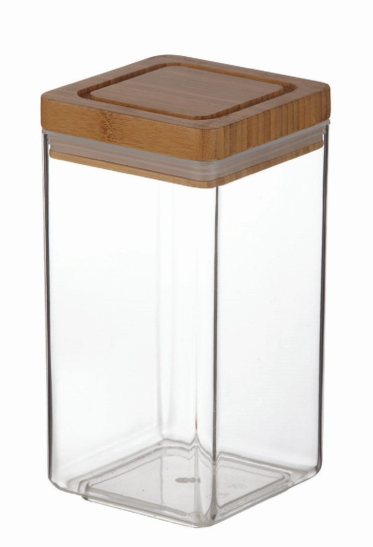 SQUARE ACRYLIC CANNISTER W/BAMBOO LID 1.8L